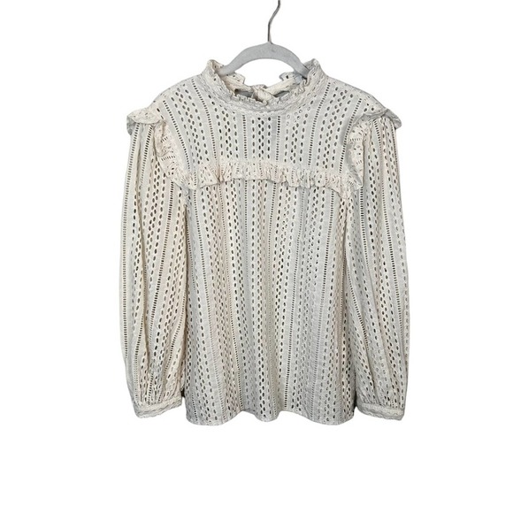Madewell Eyelet Mockneck Ruffle Top Women's Small Cream - Picture 3 of 12